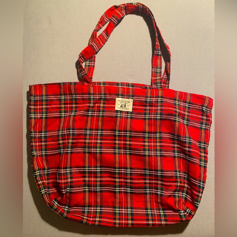 Sezane octobre red plaid tote bag